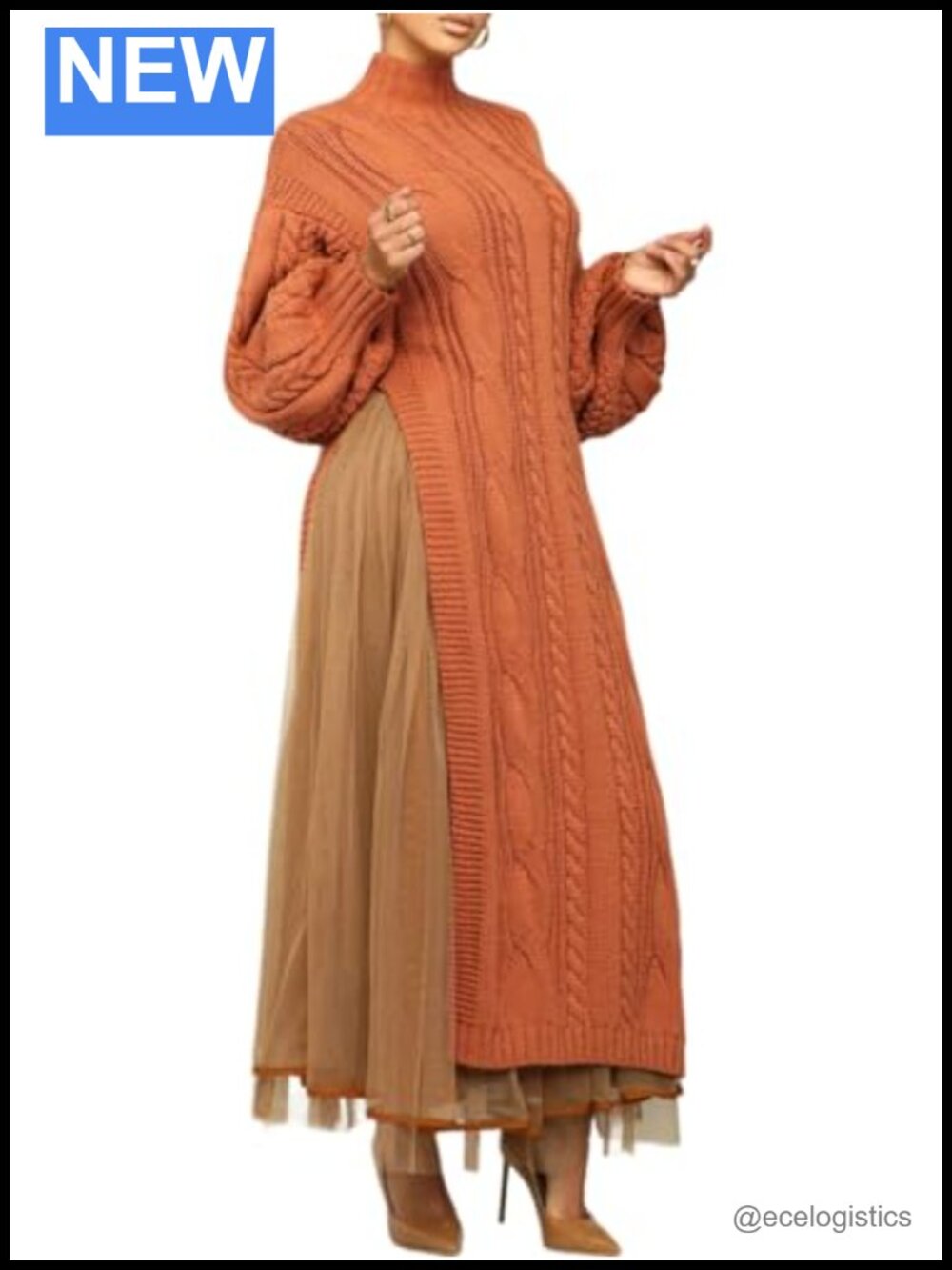 Women's Two Piece Outfit Set Oversized Heavy Knit Sweater & Tulle Maxi Skirt